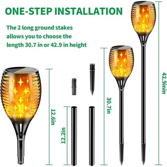 43'' Large Solar Torch Lights Flickering Flames Torches, Waterproof - Picture 6 of 7